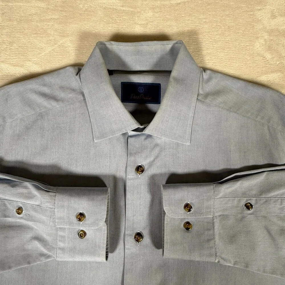 David Donahue Dress Shirt Men Size 16.5 32 / 33 Blue Long Sleeve 100% Cotton GUC - Picture 2 of 11